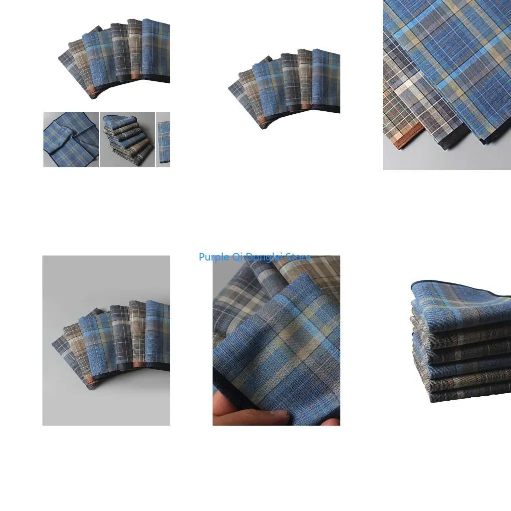 L21E Portable Hankie Male Handkerchief Lattice Pattern Soft Washable Pocket Square