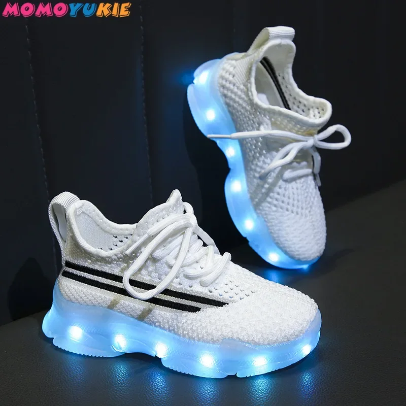 Children\'s LED Lights Breathable Girls Running Shoes Boys Soft Sole Luminous Sports Shoes Baby Sneaker Spring and Autumn New