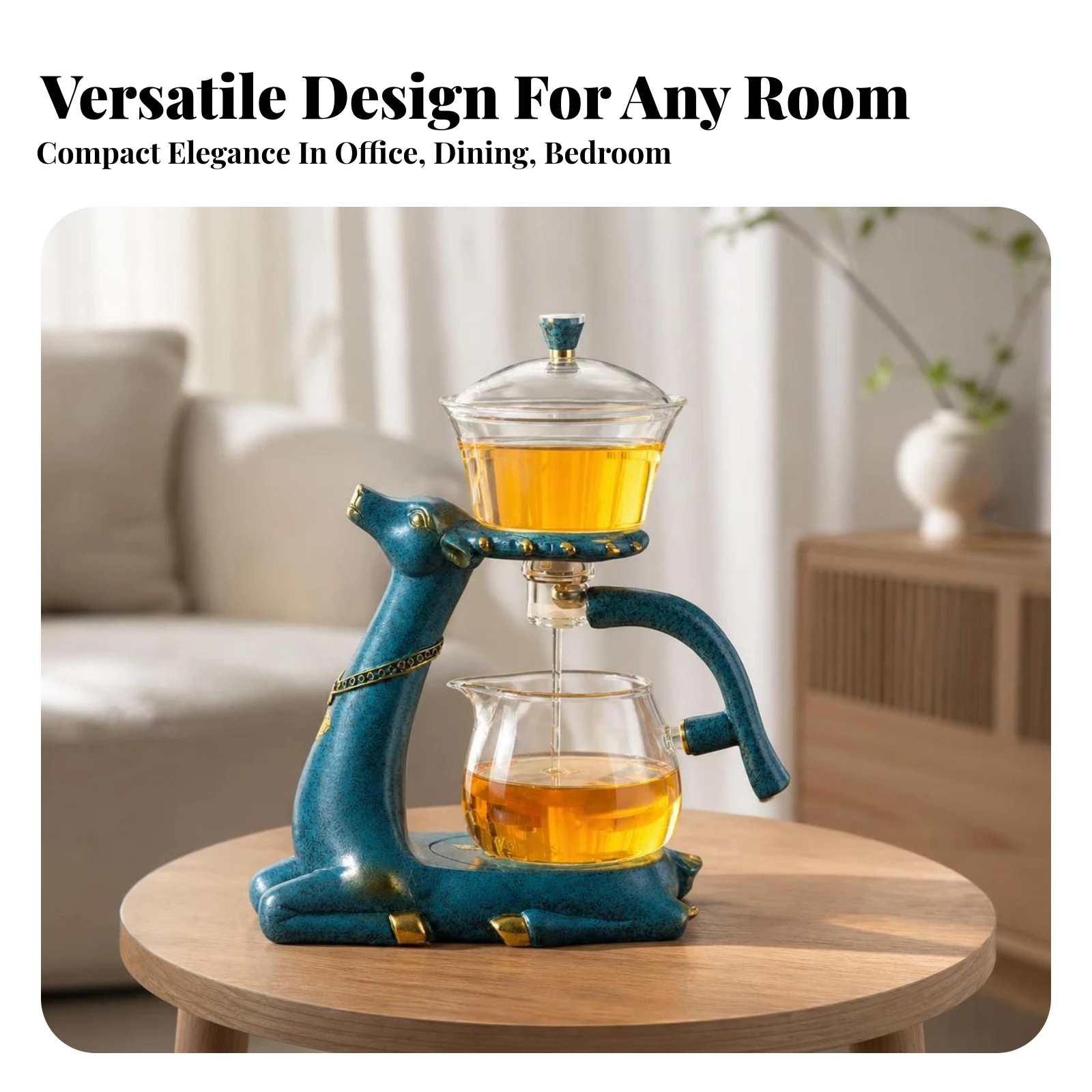 Glass Tea Brewer with Deer Stand Heat-Resistant Automatic Glass Tea Maker Easy to Clean Smooth-Flowing for Living Room