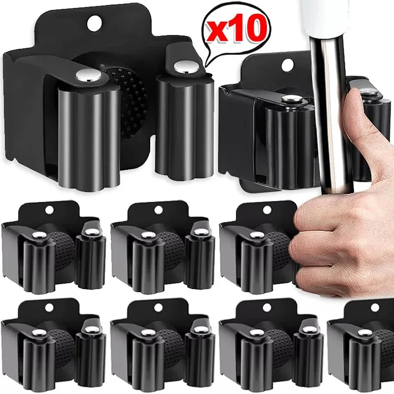

10pcs Stainless Steel Mop Broom Holder Wall Mounted Rust-Resistant Storage Hooks Bathroom Kitchen Garden Tools Organization Rack