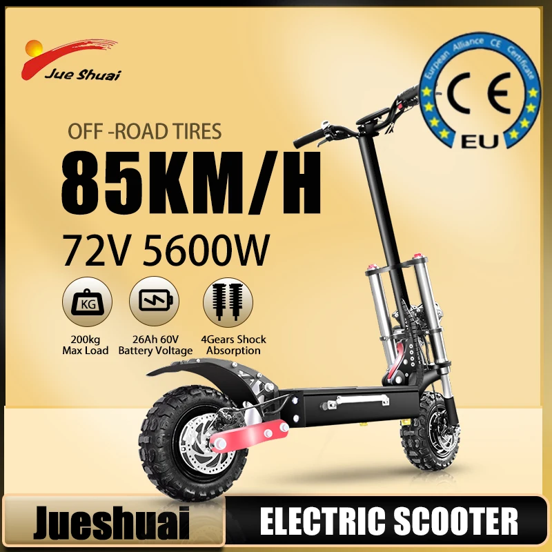 72V 60V 6000W 5600W Electric Scooter 200KG Max Load for Unisex Fast Speed Up to 53MPH Hydraulic Damping Electric Scooter