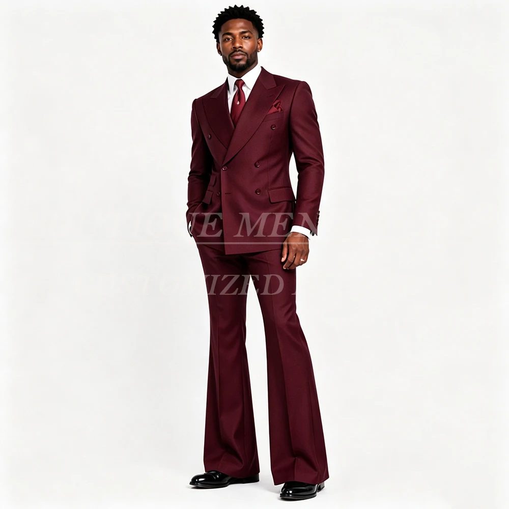 Luxury Solid Color Men's Suits Fashion Slim Fit Double Breasted Peak Lapel Blazer Elegant Wedding 2 Piece Jacket Pants Outfits