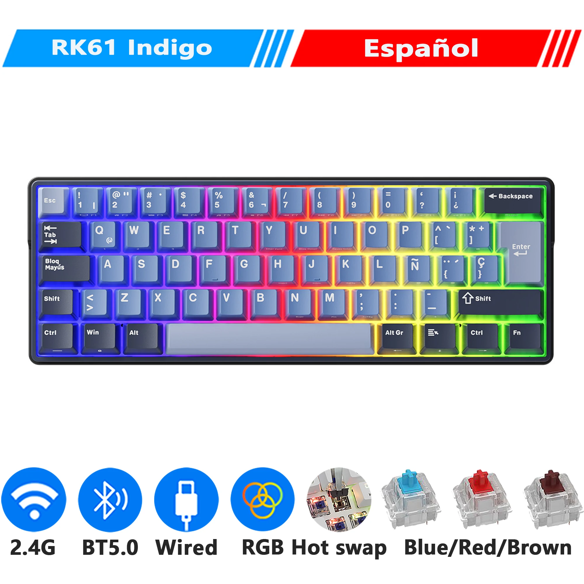 ROYAL KLUDGE RK61 Plus 61-Key Mechanical Keyboard