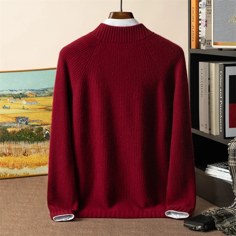 Men's Zippered Thick Cashmere Cardigan Sweater Jacket 100% Knitted Winter Warmth Clothing for Christmas