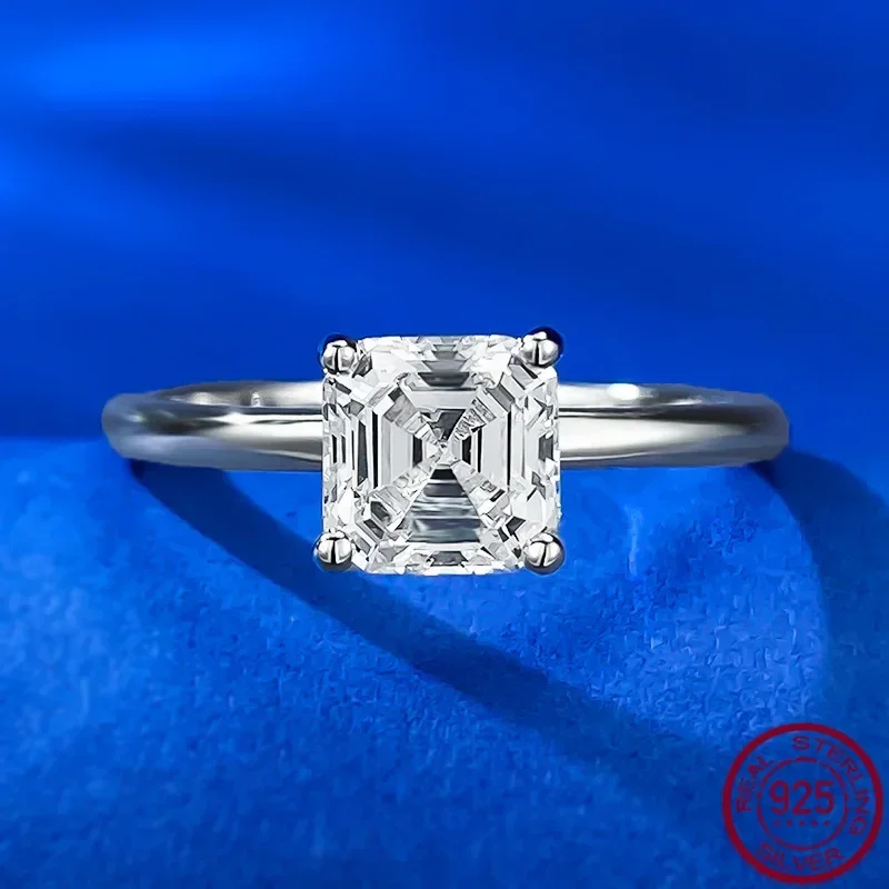 

New S925 Silver Simulated Diamond Cutting 6 * 6 Pagoda Ring Women's Simple and Elegant Diamond Ring Wedding Jewelry
