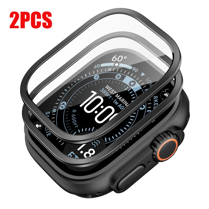 2PCS HD Metal Tempered Glass For Apple Watch Ultra 2-3 49mm Screen Protector Anti-Scratch Bumper Full Film for IWatch Ultra 49mm