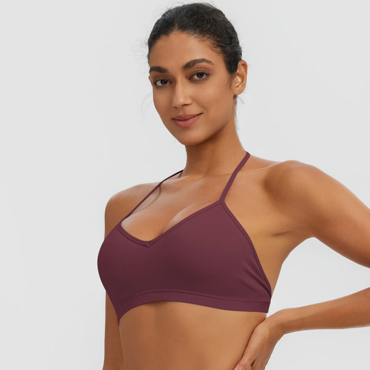 Damen-Sommer-Tanktops, einfarbig, mit Raffung, Yoga-BH, sexy, schöner Rücken, dünne Schulterträger, Sport-BH, Fitness-BH, Lauf-BH – Detail 16