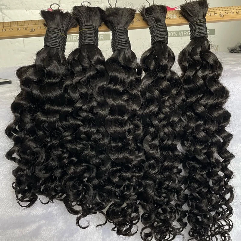 100%天然黒人バージンヘア、ボヘミアンブレイズエクステ用バルク、30インチディープウェーブカーリーヘアバンドル、ウォーターウェーブ、ノーウェフトヘア
