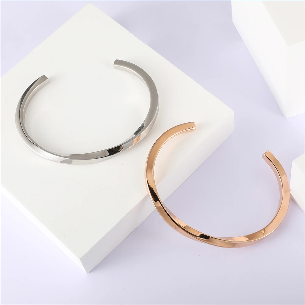 Vintage Stainless Steel Twisted Cuff Bracelet For Women Minimalist Party Wedding Open Bangles Simple Fashion Jewelry Girls Gift image 4