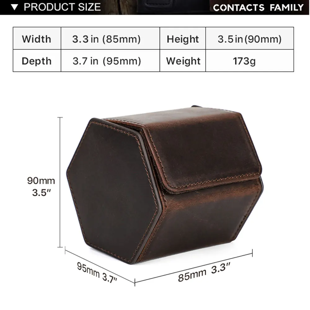 CONTACT\'S FAMILY Cowhide Leather Luxury Single Watch Storage Case Handmade Retro Travel Portablel Watch Holder with Pillow