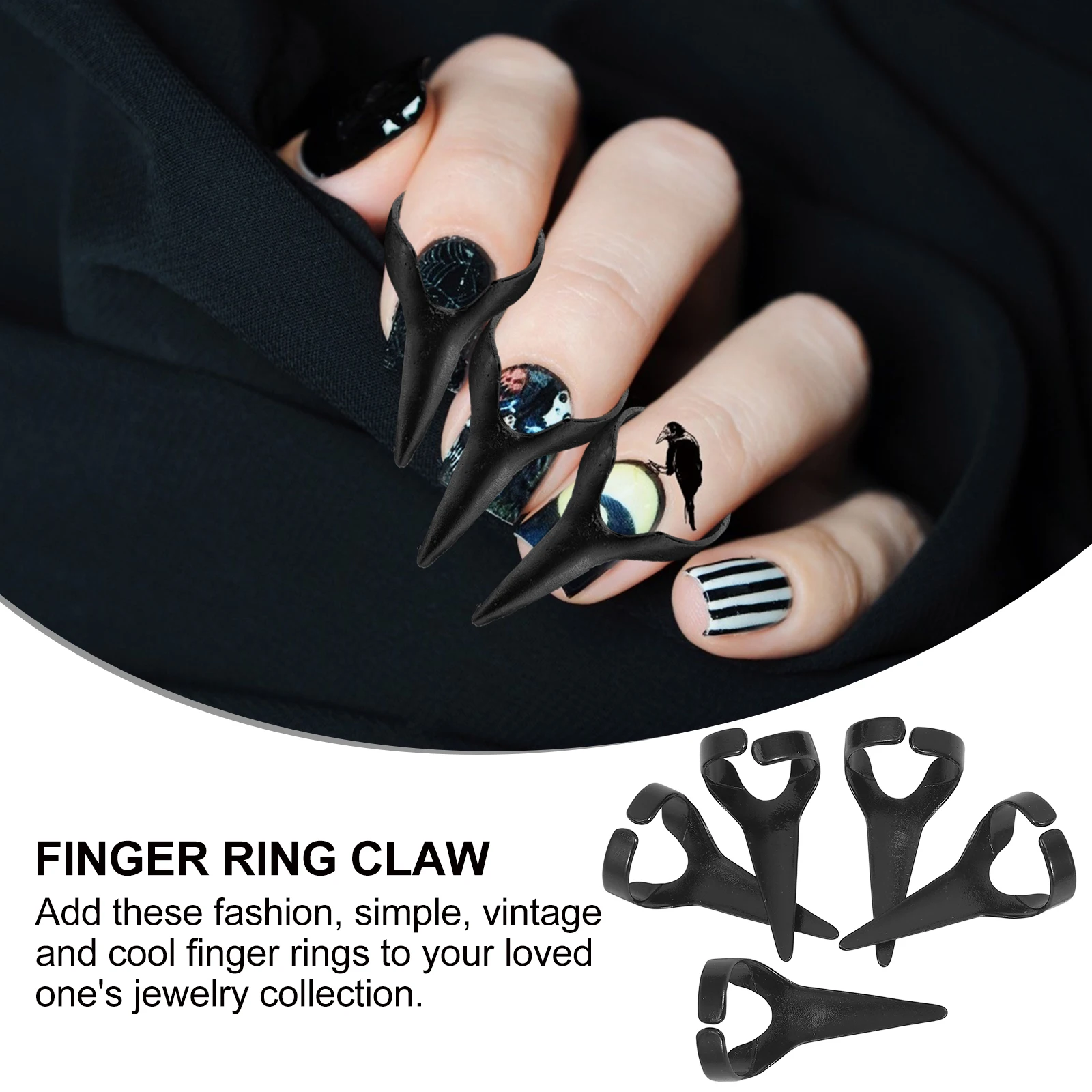 

5pcs Punk Claw Gothic Finger Jewelry Vintage Decorative Ring For Men Women Aesthetic Cool Claw Shaped Unique Statement Ring