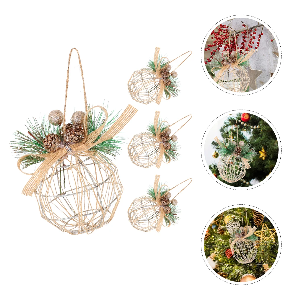 

4Pcs Christmas Hollow Out Balls Iron Tree Ornaments for Xmas Hanging Decoration Reusable Holiday Decor Hollow Christmas Balls