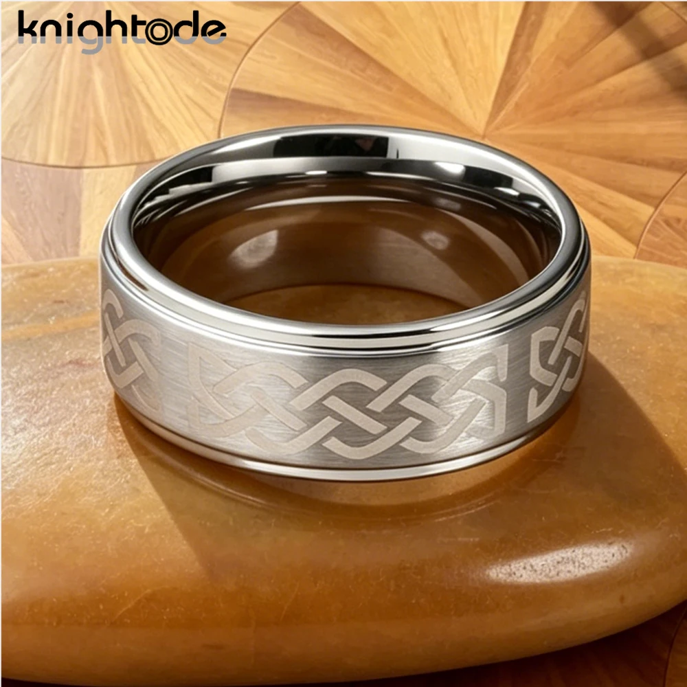 8mm Fashion Engraved Laser Tungsten Carbide Engagement Promise Men Ring Jewelry  Brushed Finished Comfort Fit