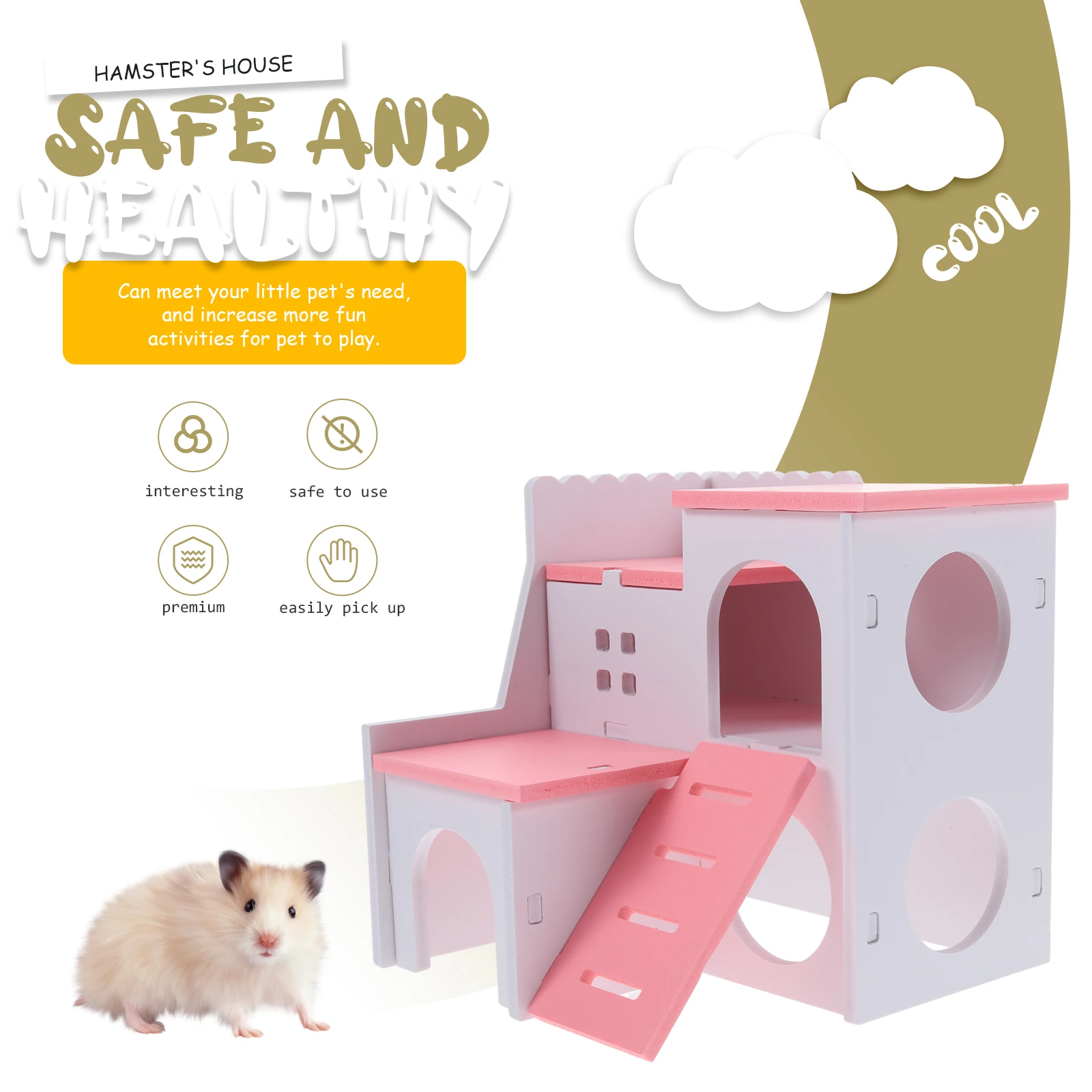 

Hamster Villa Nest House Pet Hideout Play For Small Animals Cozy Hut Ventilation Comfortable Bed Rodents Stress Relief