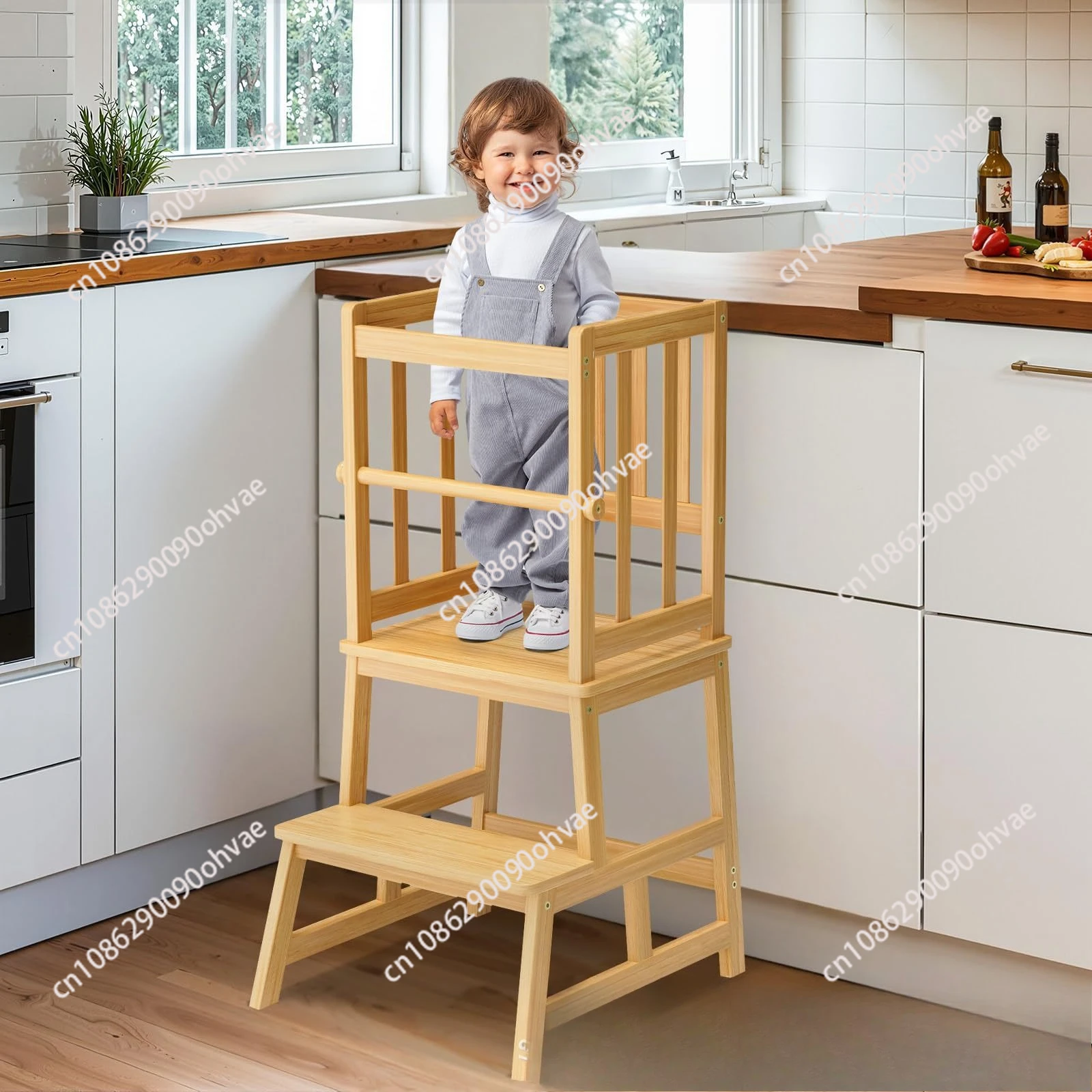 kitchen footstool/learning tower, removable drop-resistant railing safety rail
