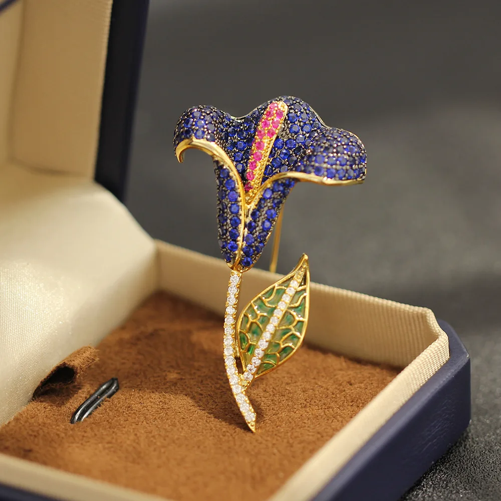 

Wedding Lily Brooch, Blue Narcissus Crystal Corsage, Luxury Evening Banquet Jewelry Gift