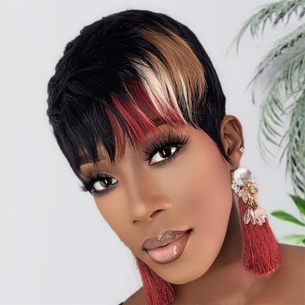 Pixie Cut Wig Human Hair Short Wigs for Black Women Short Layered Wigs Pixie Hair Styles Full Machine Made Wigs With Bangs