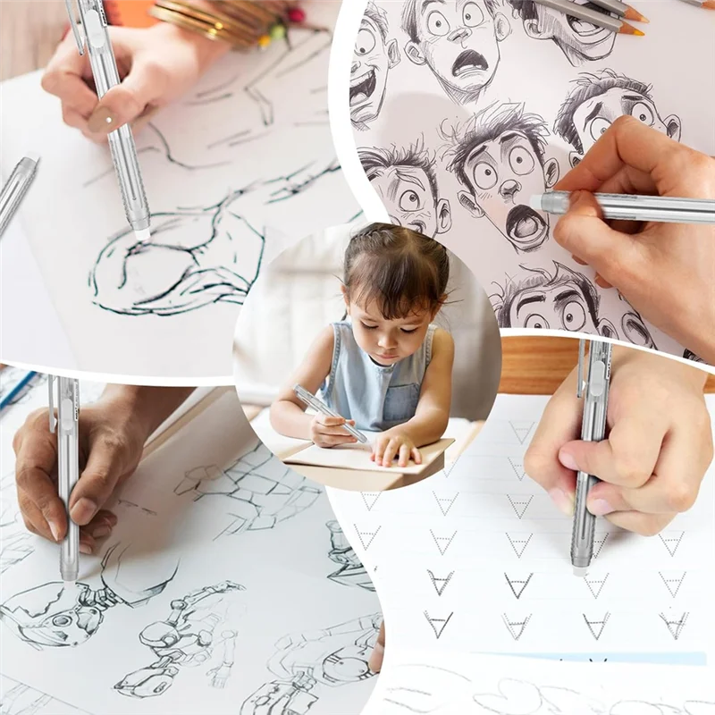 QWE-12 Pack Retractable Mechanical Eraser Pens, 2 Pen Erasers With 10 Replacement Eraser Refills For School Home Office