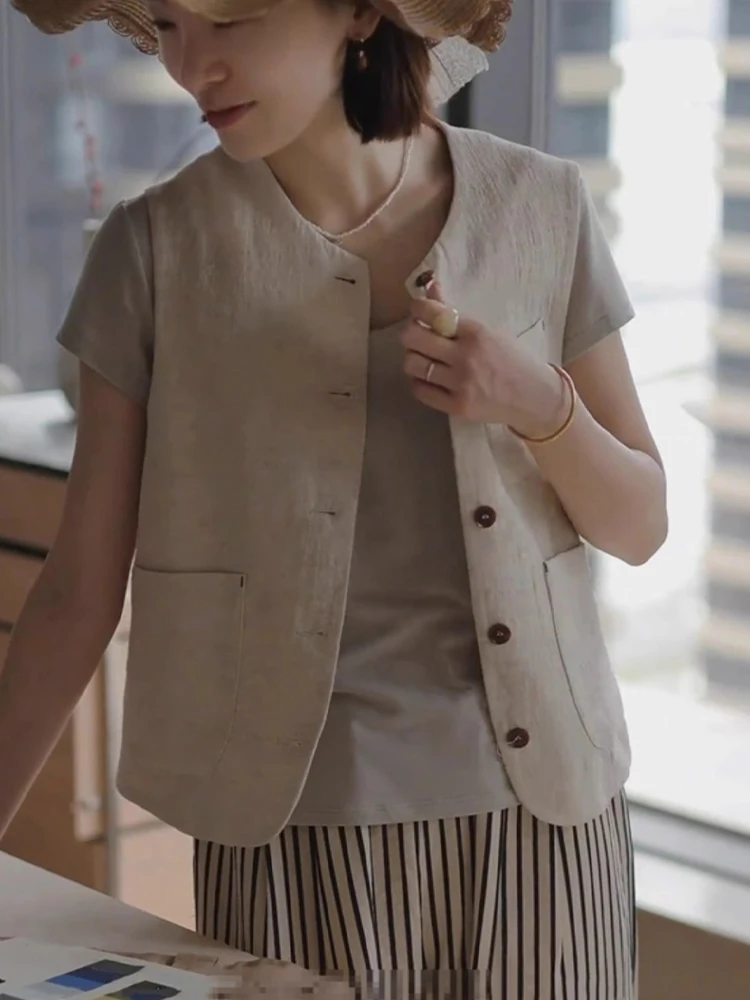 

Faionable Single-Button Vest Top Casual Svel Layering Summer New Sle Small ence Commute Wind Pure Color