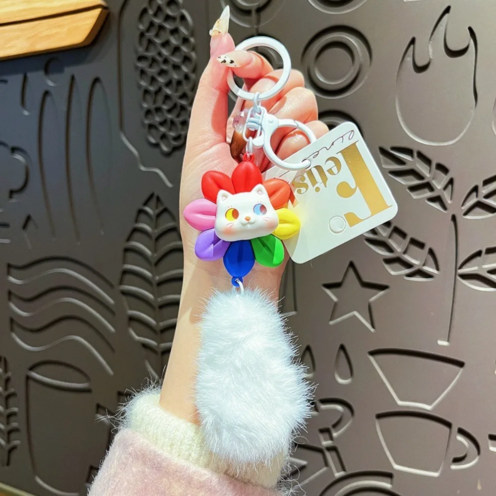 

Creative Rotatable Cat Keychain with Fur Balls Good Luck Car Keyring PVC Cartoon Bag Accessories Gifts