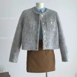 Autunno inverno grigio lana trapuntata giacca donna semplice Casual sciolto Basic corea elegante Chic piccola fragranza ufficio signora cappotto