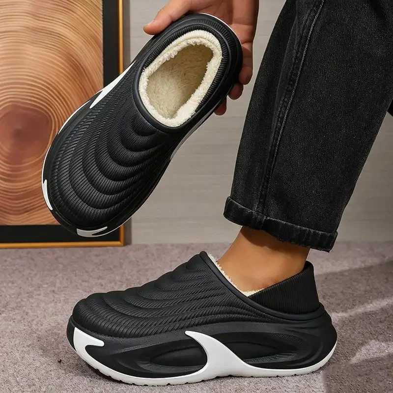 Herren Winter 2026 Warme Plüsch-EVA-Hausschuhe Wasserdichte Weichsohlen-Plateauschuhe Rutschfeste Baumwollschuhe für Zuhause und Outdoor – Detail 2