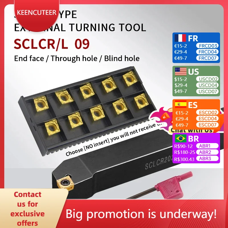 

SCLCR/L токарный инструмент SCLCR1212H09 SCLCL1616H09 SCLCR2020K09 SCLCR2525M09 держатель внешнего токарного инструмента для карбидных вставок CCMT09