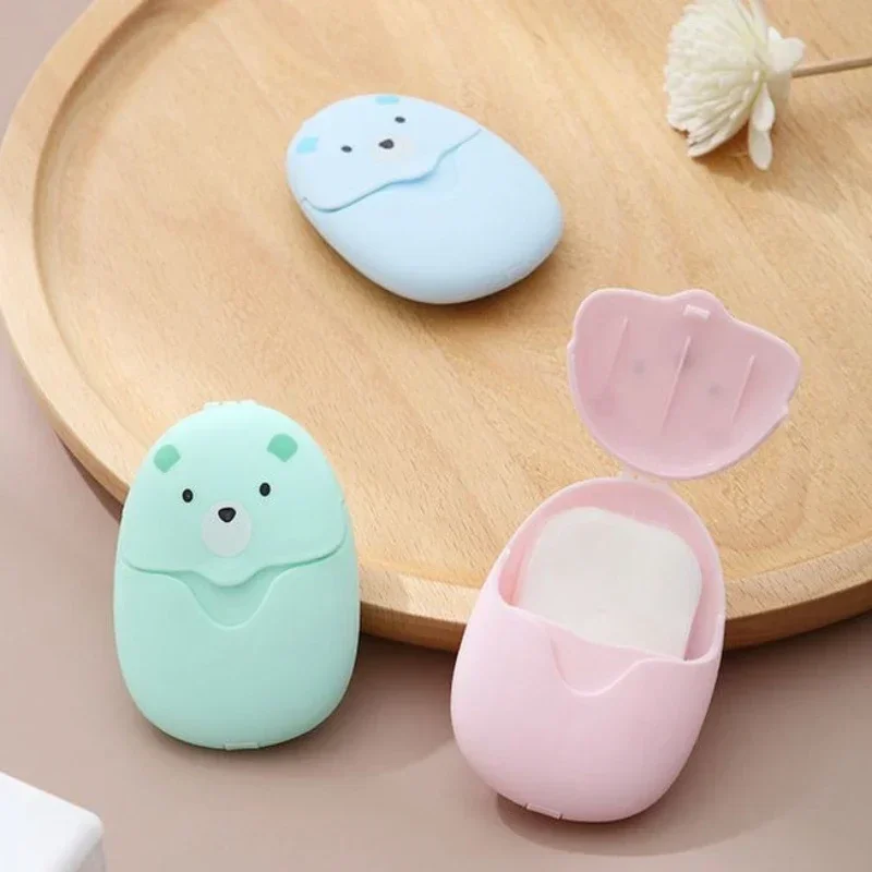 Disposable Soap Tablet with Cute Bear Box 50pcs/box Traveling Outdoor Hands Care Washing Cleaning Scented Soap for Students