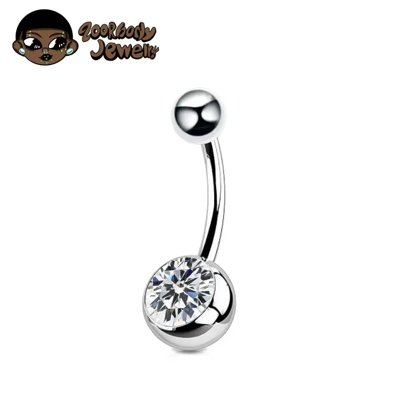 ASTM F136 Titanium Banana Curved Navel Piercing 14G 1.6mm Inner Thread Sexy Belly CZ Implant Grade Beach Bikini Body Jewelry