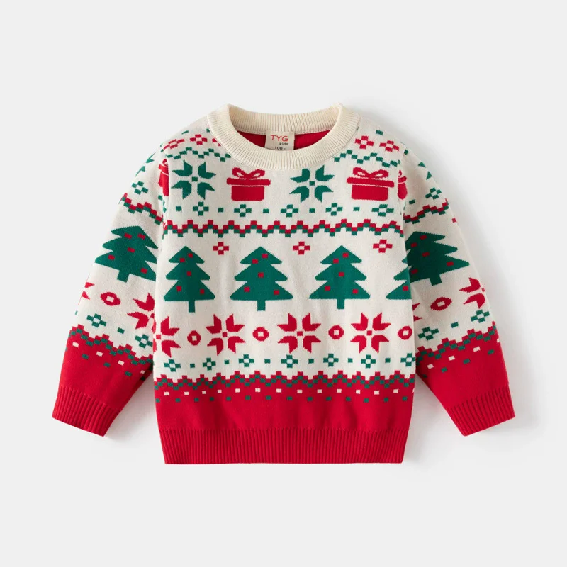 2025 Kids Christmas Sweater Winter Boys Girls Xmas Print Pullover Autumn Children Clothes Cute Cartoon Plush Warm Tops 3-8 Years