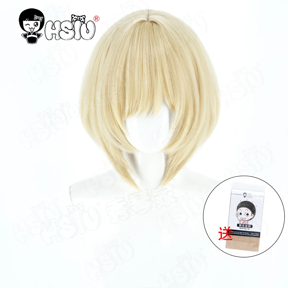 Sayless شعر مستعار تأثيري HSIU 35 سنتيمتر الذهب الشعر القصير مقاومة للحرارة الباروكات + غطاء شعر مستعار لعبة ErroR الخلاص Sayless شعر مستعار تأثيري #3