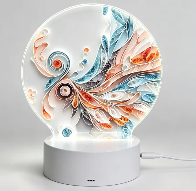 Quilling‑Style Abstract Swirl Floral Acrylic Nightlight Round Panel USB Powered Touch Control Desk Ambient Lamp Home Gift