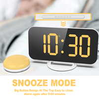 Multifunctional Digital Alarm Clock Large Number Display LED Electric Alarm Clocks Mirror Surface for Bedroom Desktop Office