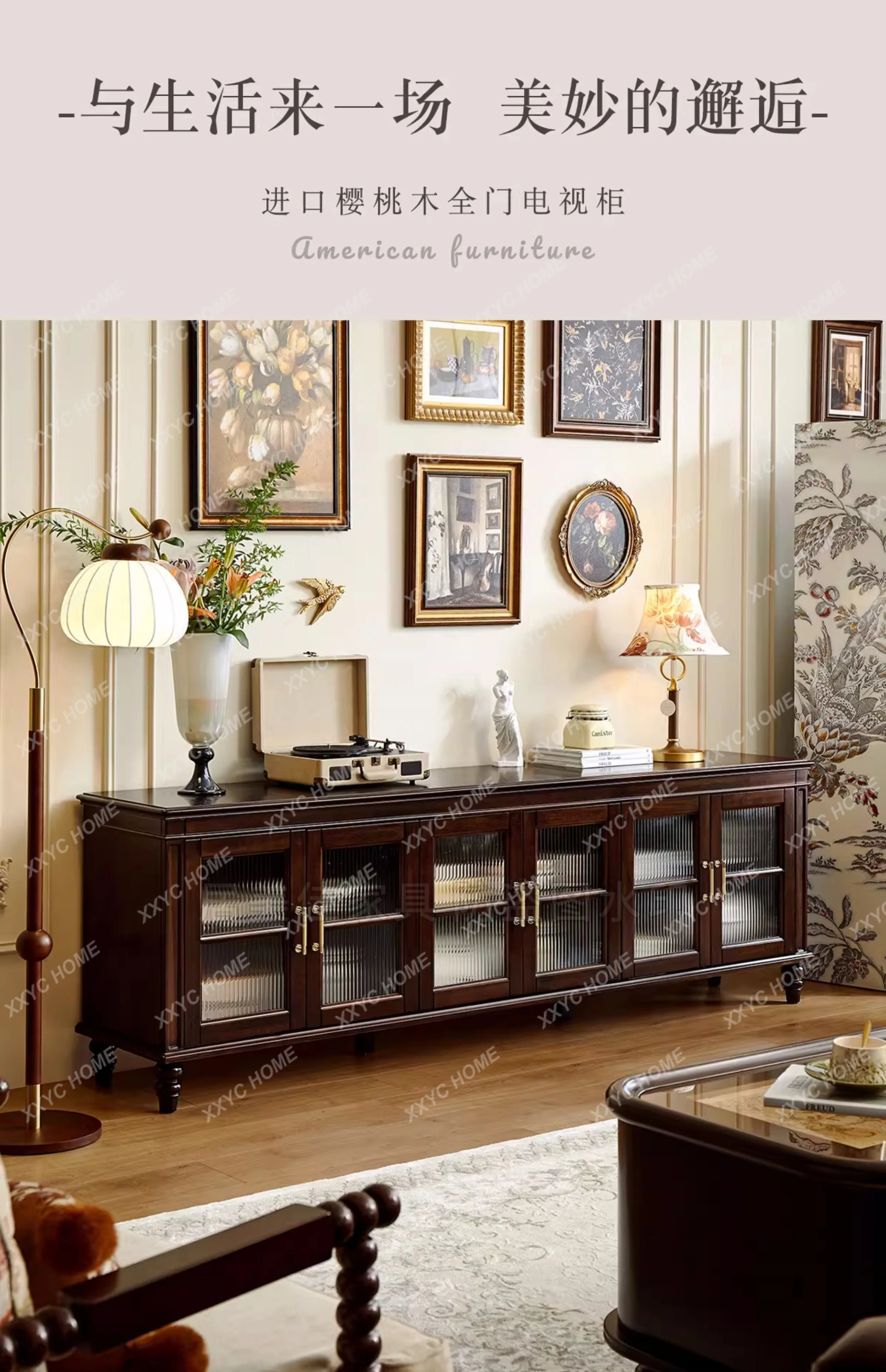 pure solid wood TV cabinet rural retro all solid wood TV small apartment storage floor cabinet