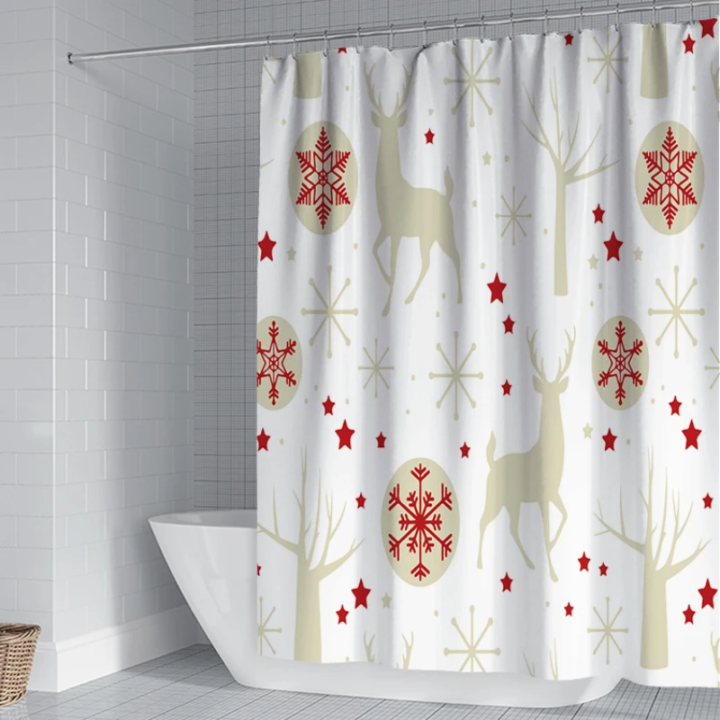 

Elk Shower Curtain Christmas Series Waterproof and Mold-free Perforated Partition Curtain 10 Hooks Bathroom Cortina Baño Baño