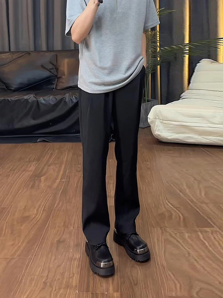 Cleanfit Straight Leg Men's Summer Pants Ice Silk Micro Flare Trousers Long Legging Effect Casual Pants for Daily Wear