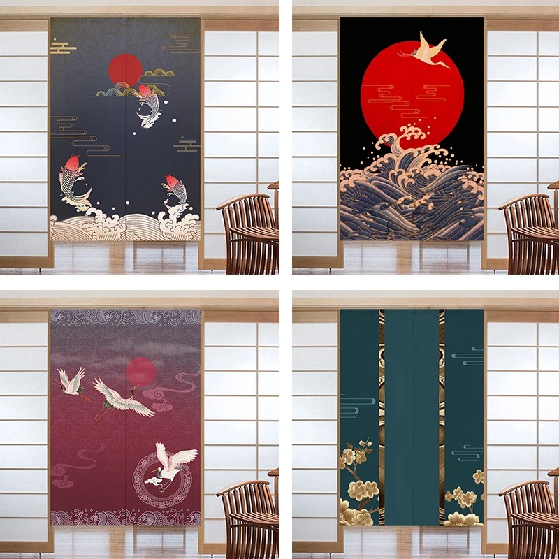 

New Chinese Crane Door Curtain Doorway Feng Shui Curtain Partition Curtain Kitchen Bedroom and Bathroom Half Curtain