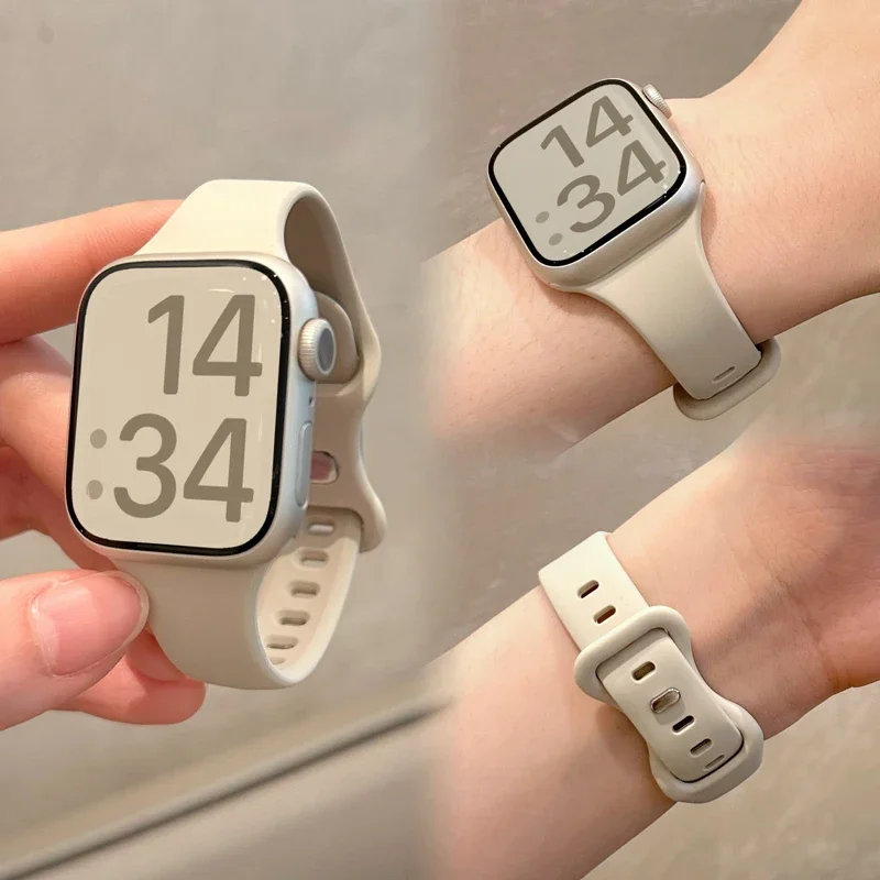 Slim Silicone Strap For Apple Watch Band 45mm 44mm 40mm 41mm 42-38mm sport bracelet iwatch series 8 7 se 3 4 5 6 9 ultra 2 49mm