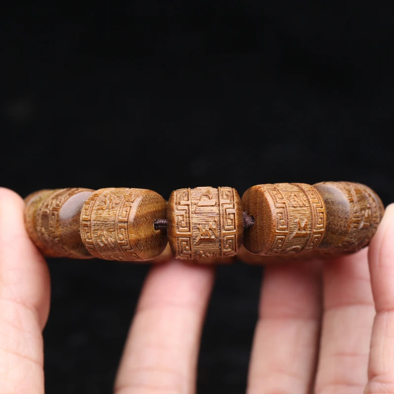 Natural sandalwood Tibetan six-character mantra Tibetan Buddhist prayer wheel bracelet 15mm unisex Yoga Zen