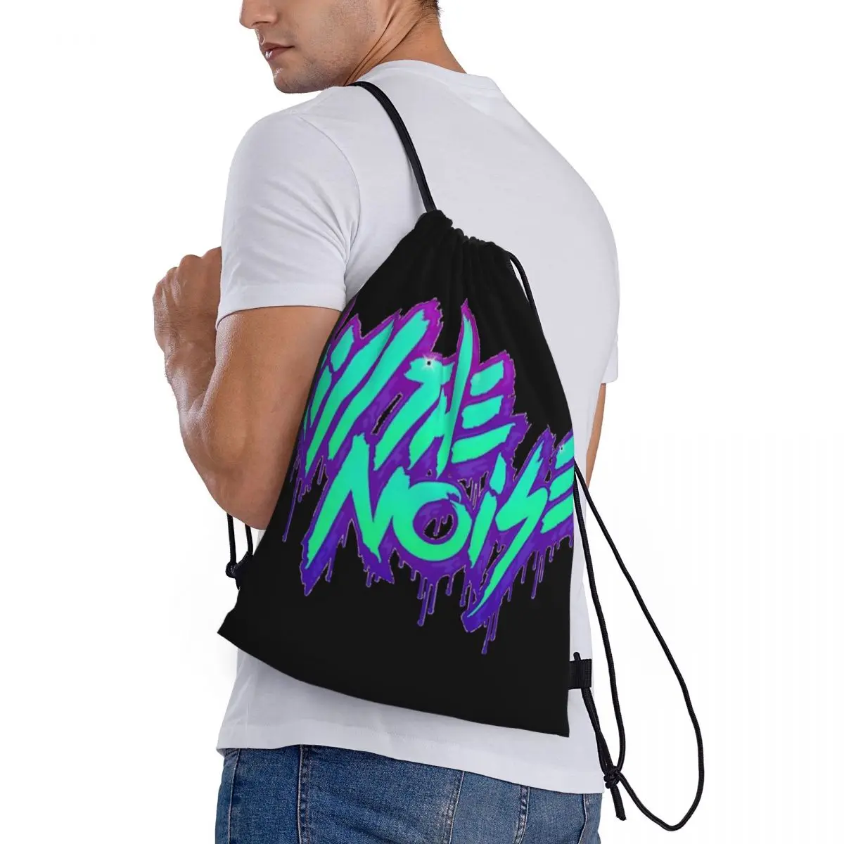 Custom Patroon Logo Trekkoord Tas Doden De Noise Merch Logo Rave Kleding Muziek Reizen Rugzak Student Opbergtas Schooltas