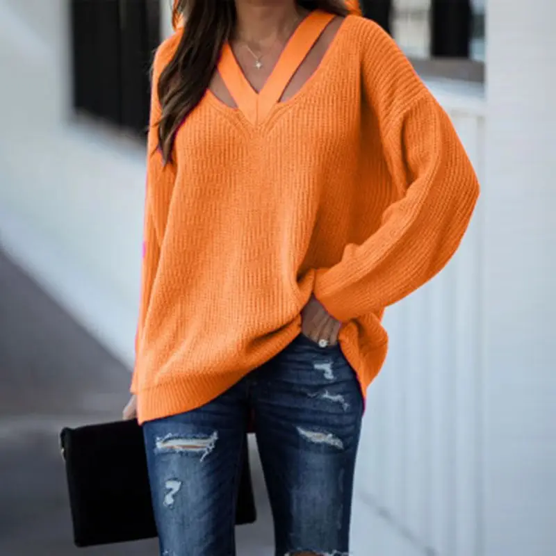 Women Harajuku V Neck Loose Pullover Casual Batwing Sleeve Elegant Knitted Sweater Female Korean Style Tops Streetwear