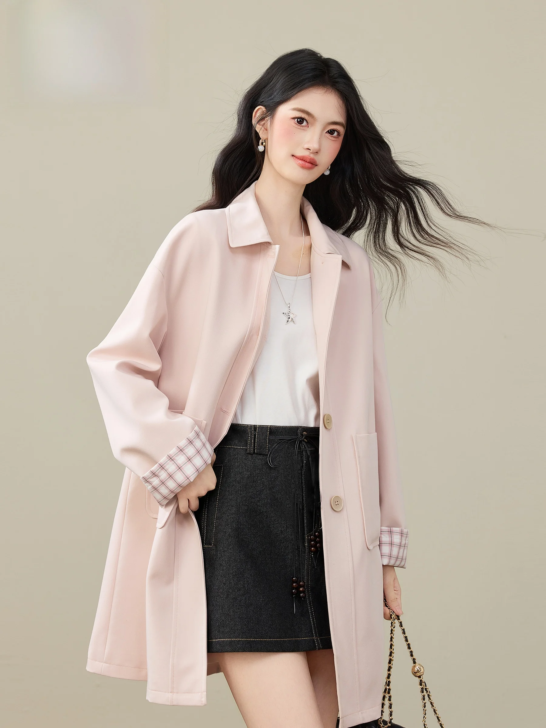 

Pink ort Coat Jaet Women's Autumn Winter New Design Small Size Coat Lingjiu Commute Sle Loose Fit Long Sve Coat