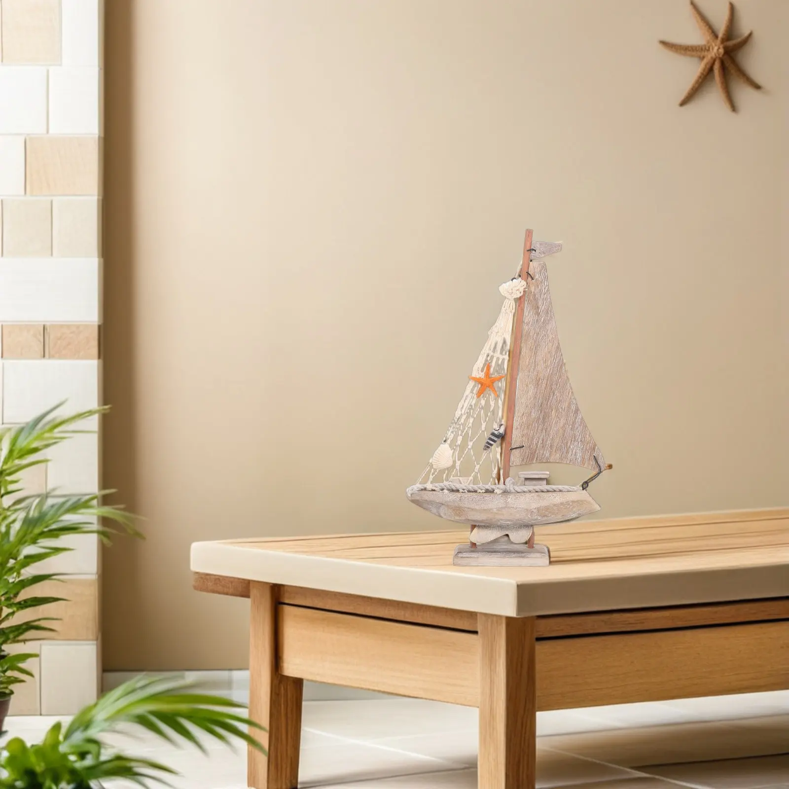 

Wooden Nautical Boat Decoration Rustic Mediterranean Style Sailing Ship Ornament Farmhouse Coastal Home Office Desk Table Decor
