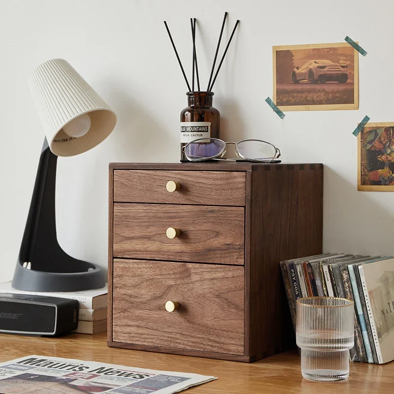 Black walnut solid wood desktop multi-layer storage box drawer wooden jewelry box tea office sundries