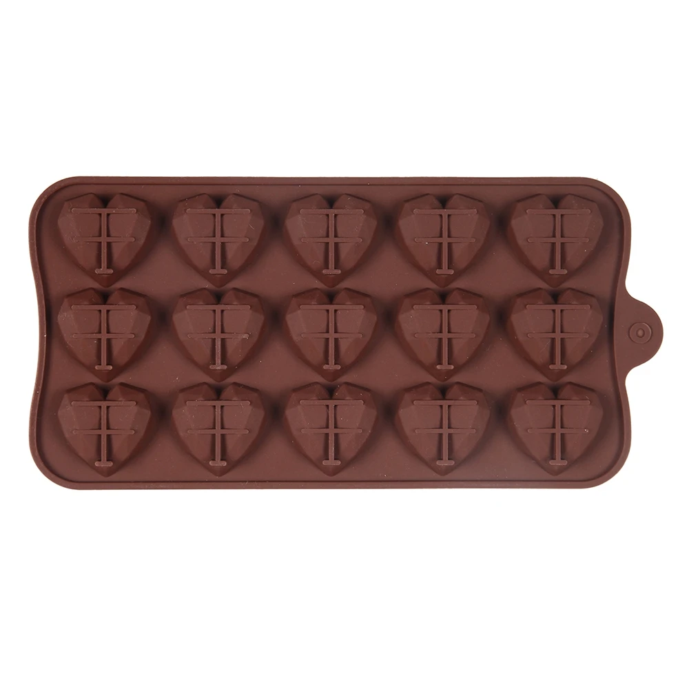 1pc 15 cavity Diamond Heart Shaped Silicone Chocolate Mold Handmade Biscuit Candy Jelly Mold Lacquer Wax Particle Mold
