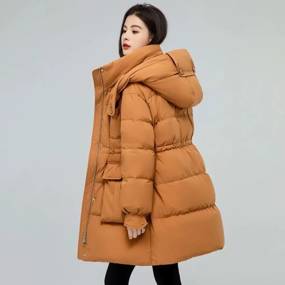 Casual Loose Thick Warm Female Outwear 2024 Women White Duck Down Jacket Hooded Autumn Winter Warm Oversize Puffer Coat