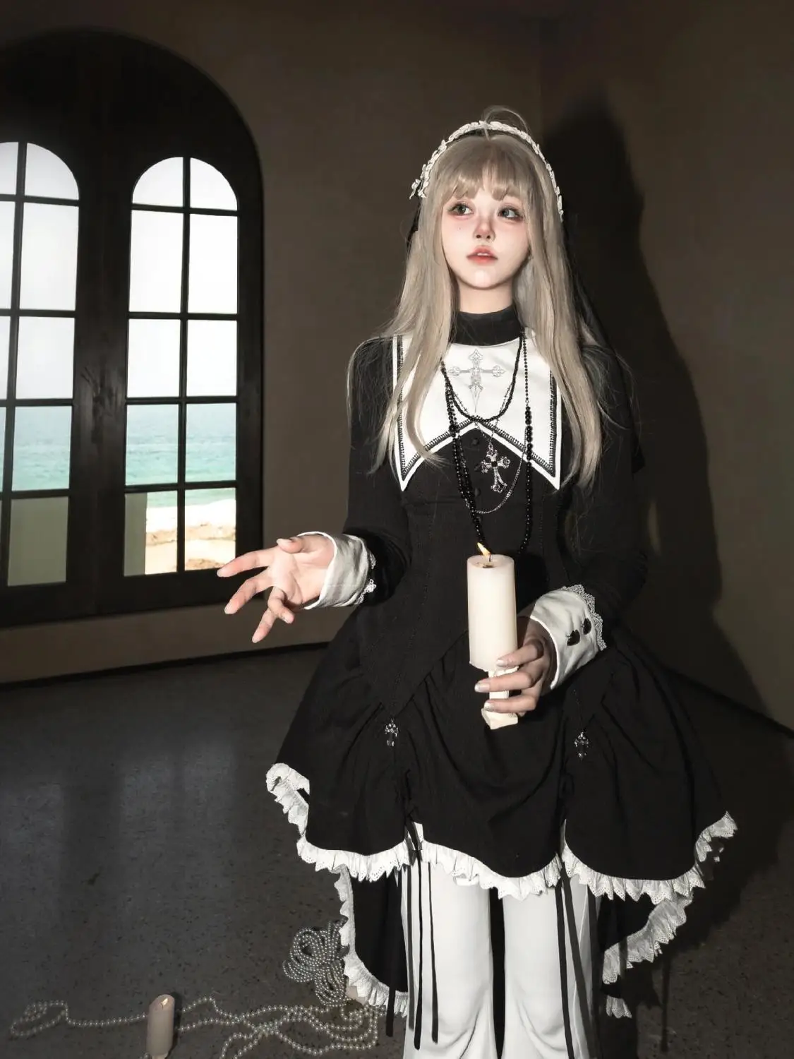 Halloween Winter Black Gothic Lolita Dress Women Japanese Lace Y2k Party Midi Dress Female Korean Cosplay Desinger Dress 2024