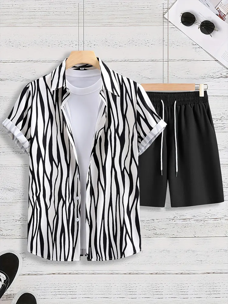 Hawaiian Outdoor Shorts For Men Casual Summer Shirt For Everyday Men Short-sleeved Shirt And Beach Shorts Set Fashion Printing