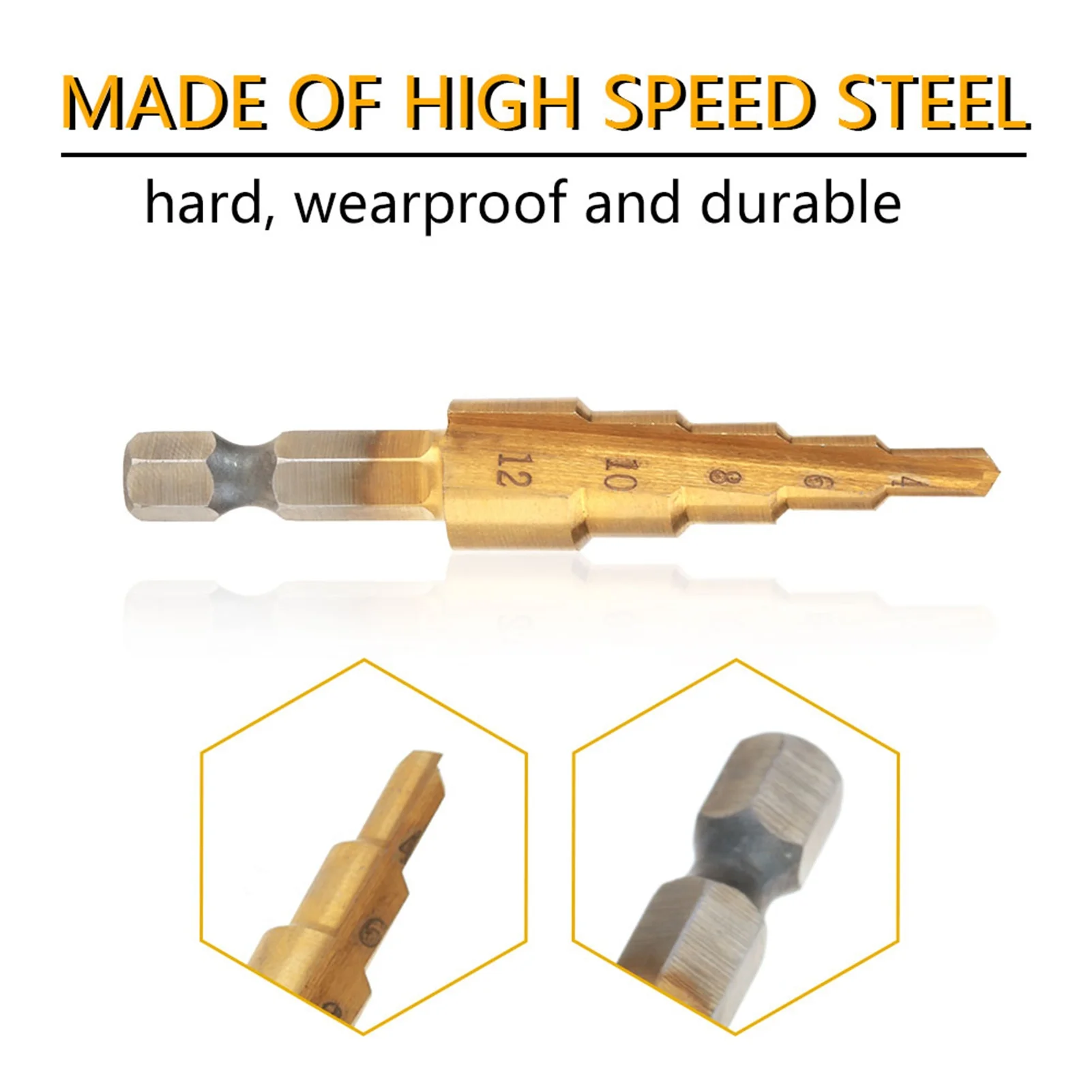 3Pcs High Speed Steel Step Cone Drill Bit Hex Shank Titanium Plating Drill 4-12/4-20/4-32mm