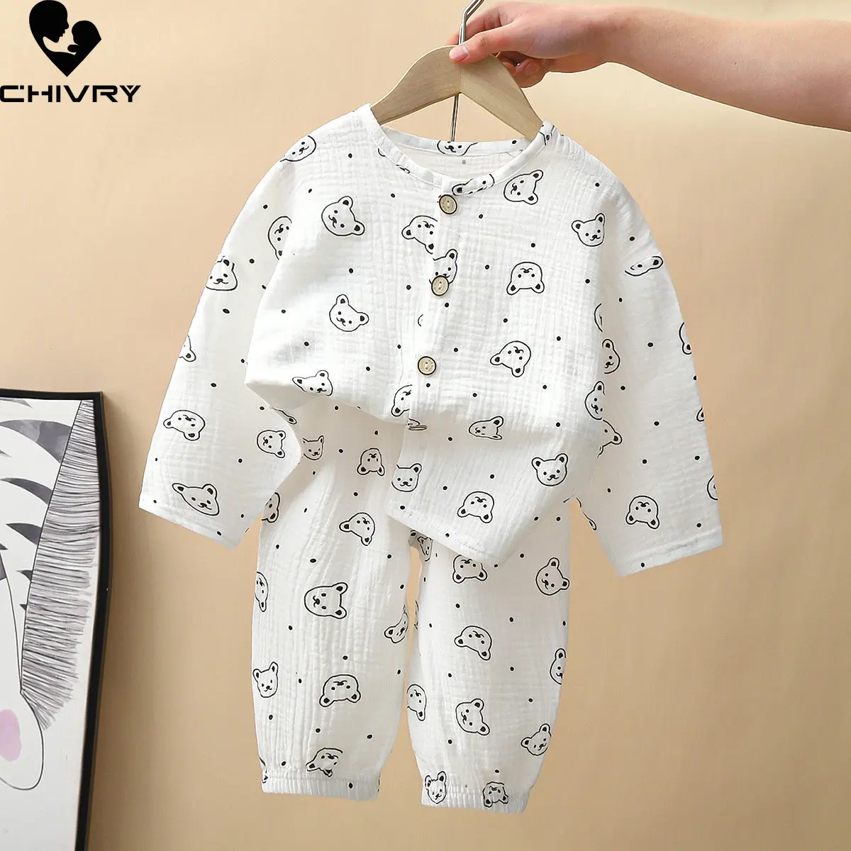 Kids Summer Thin Pajamas Sets New 2023 Boys Girls Cartoon Three-quarter Sleeve Cotton Yarn Shirts with Pants Baby Loungewear